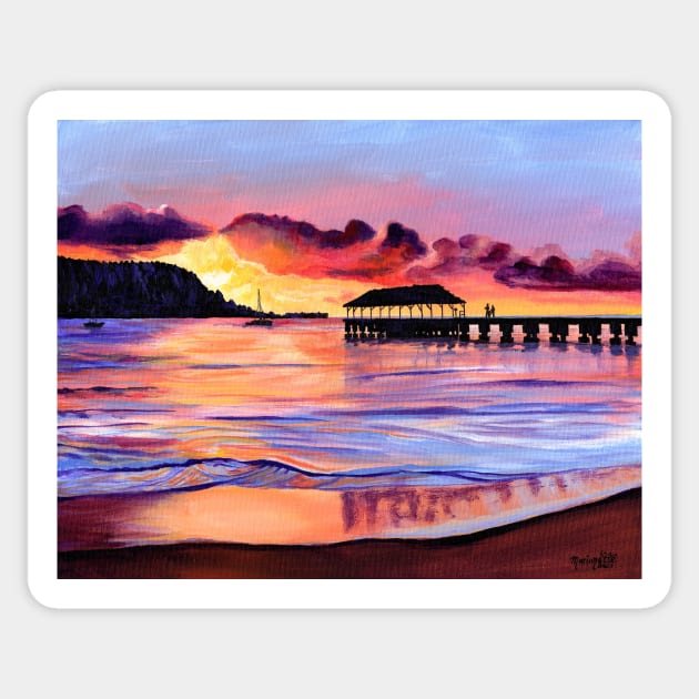 Hanalei Pier Sunset Sticker by KauaiArtist